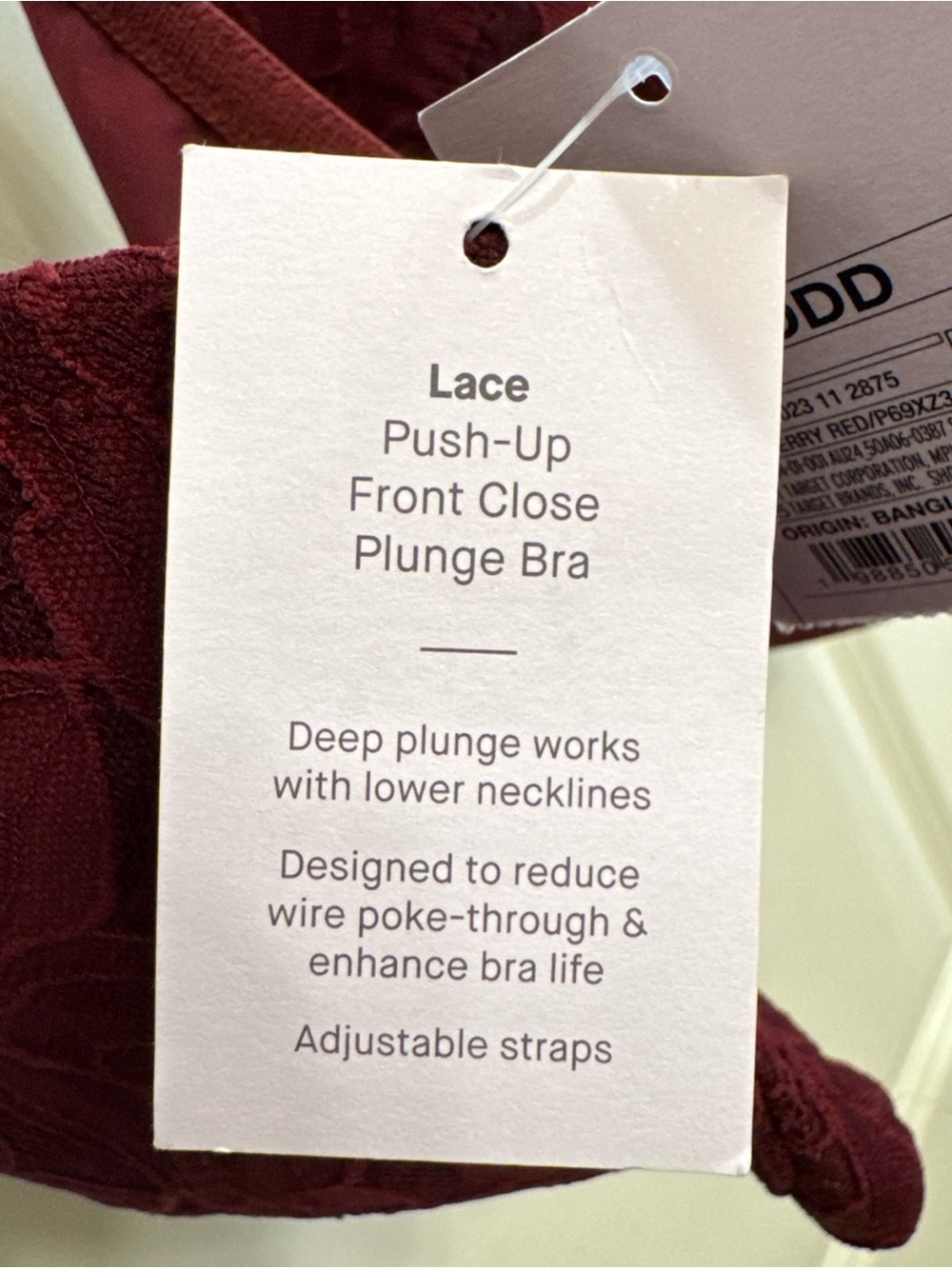 Auden Push Up Plunge Lace Bra 46DDD Burgundy Underwire Padded Front Close Full - Picture 8 of 11